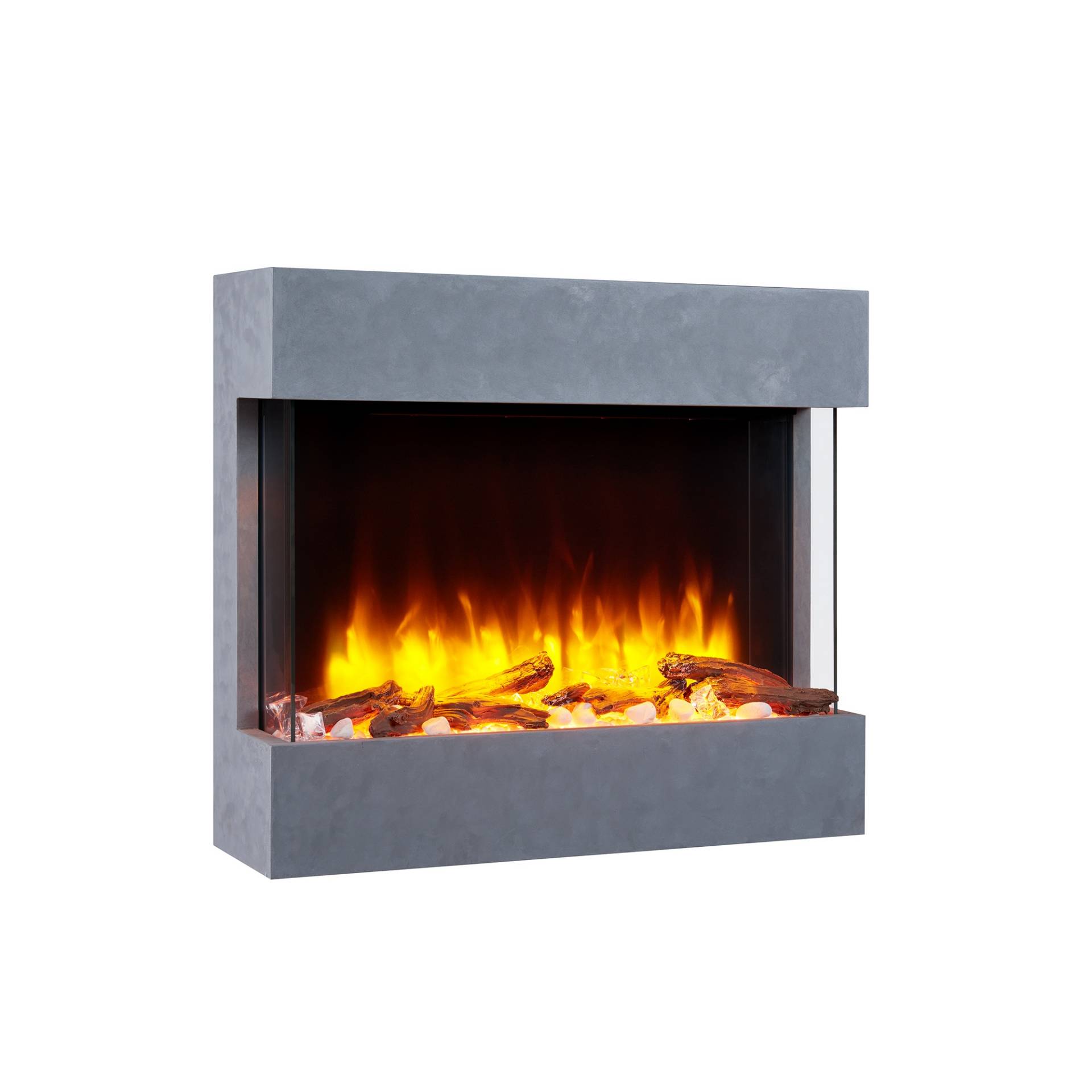 Richen Elektro-Wandkamin 'Alva' betongrau 2000 W, 3D-Flammeneffekt Fernbedienung 72,6 x 63,4 x 20 cm von Richen