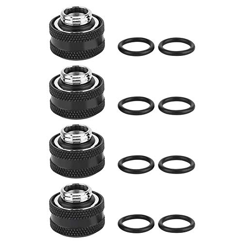 Richer-R 4/6pcs Compression Fitting, PC Wasserkühlung Messing Compression Fitting 4/6Stücke/Packung,Geeignet für 16 mm Außendurchmesser Starren Rohr 6 Farben(4pcs Black) von Richer-R