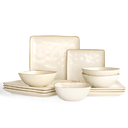 Richmount Steingut Geschirrset 4 Personen, Serie Ocean 12-tlg Quadratishes Geschirr Set, Teller Set pülmaschinen- mikrowellen- kratzfest für Tafelservice mit Reaktiver Glasur, Essgeschirr, Beige Richmount Steingut Geschirrset 4 Personen, Serie Ocean 12-tlg Quadratishes Geschirr Set, Teller Set pülmaschinen- mikrowellen- kratzfest für Tafelservice mit Reaktiver Glasur, Essgeschirr, Beige von Richmount