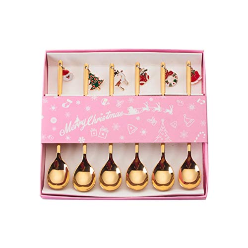 6pcs Weihnachts Löffel Rührlöffel Edelstahl Lang Christmas Spoon Kaffeelöffel Gold Teelöffel Dessertlöffel Für Party Tischdekoration von Richolyn