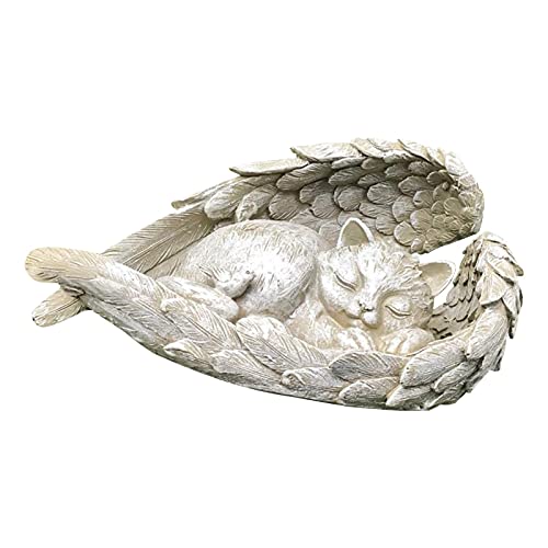 Richolyn 12x5x6 cm Engel Katze Figur Angel Dog Katzenengel Figur Grabschmuck Gedenkstein Katze Mit Engel Hundestatue Garten Geschenk Für Partner, Geliebten, Kinder, Brüder Schwestern, Freunde von Richolyn