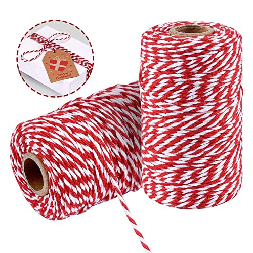 Richolyn Schnur Rot und Weiß, 100 m / 328 Fuß Bäckerschnur, Baumwolle, Weihnachtsschnur, Verpackungsschnur für Basteln und Geschenkverpackung, langlebiges Seil für die Gartenarbeit, von Richolyn