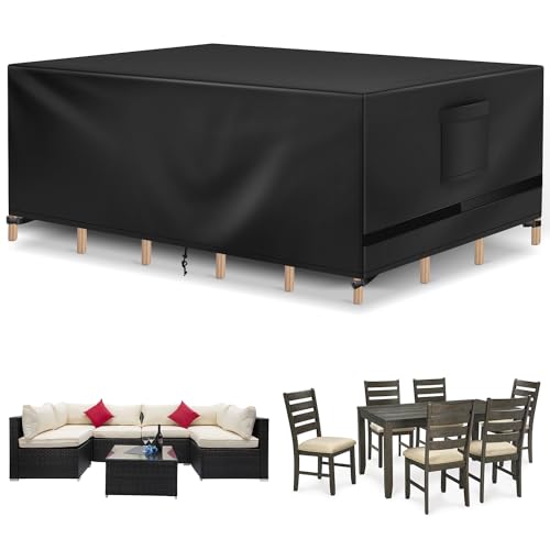 Richwon Terrassenmöbelabdeckungen, Outdoor-Tischabdeckungen, wasserdicht, rechteckig, robuste Gartenmöbelabdeckungen für Terrassenmöbel, Outdoor-Abschnitt-Set, Abdeckung 228 cm L x 162 cm B x 71 cm H, von Richwon
