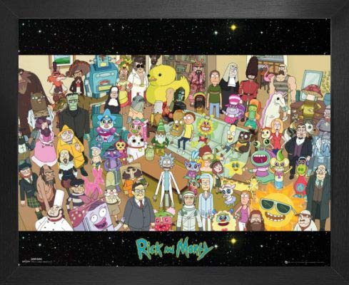 Rick and Morty Poster Mini-Poster und MDF-Rahmen - Besetzung, Alle Charaktere (50 x 40cm) von Rick and Morty