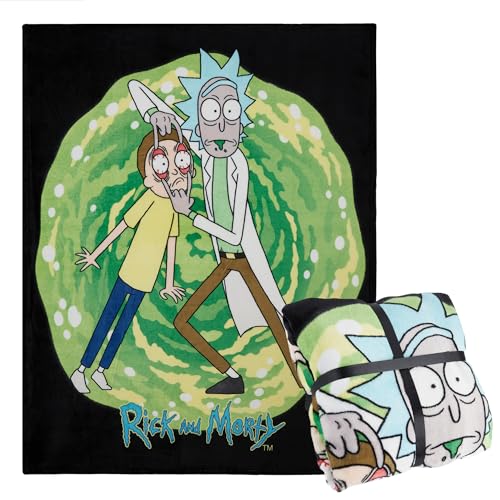 Rick and Morty Kuscheldecke Flauschig 150x130 cm - Couch Decke für Herren - Superweiche Couch Decken aus Fleece Geschenke (Grün/Schwarz) von Rick and Morty