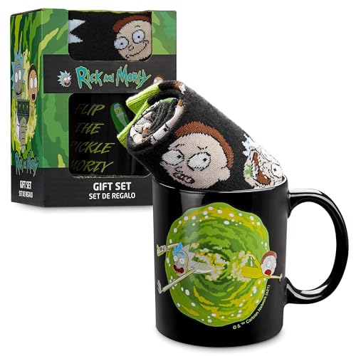 Rick and Morty Kaffeebecher-Geschenkset, Rick and Morthy Kollektion, Porzellanbecher und baumwollreiche Socken, 1 Becher und 1 Paar Socken, Rick und Morty Geschenkset für Männer von Rick and Morty