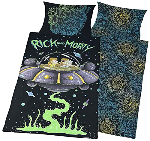 Rick and Morty Bettwäsche-Set „UFO“, Polyester-Baumwolle, Mehrfarbig, für Einzelbett, Polyester-Baumwolle, Mehrfarbig, 135 x 0.5 x 200 cm von Rick and Morty