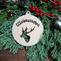 Weihnachtsdeko Für Jäger, Weihnachtskugel Aus Holz, Tiere, Waidmannsheil, Christbaumschmuck, Geschenk Jäger von RickaCoolHolz