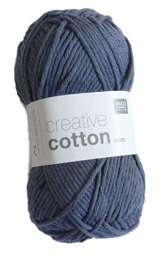 Rico Creative Cotton aran Fb. 19 jeansblau, Baumwollgarn zum Stricken und Häkeln, Häkelwolle von Rico Design