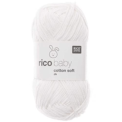 Babywolle weiß Rico Baby Cotton Soft Dk | weich und pflegeleicht | Baumwollmischgarn zum Stricken und Häkeln (018 schneeweiß) von Rico Design