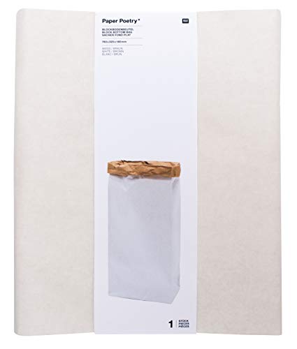Blockbodenbeutel weiß-braun 2 Stück 28x60x17cm festem Papier Größe XL von Rico Design