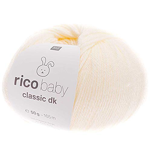 Rico Baby Classic dk | Babywolle weich und pflegeleicht zum Stricken oder Häkeln | 50% Polyamid, 50% Polyacryl | 50g 165m Nadelstärke 3,5-4 mm (002 creme) von Rico Design