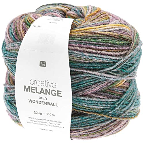 Rico Creative Melange Aran Wonderball Fabe 17, Farbverlaufswolle Nadelstärke 5 mm zum Stricken oder Häkeln, Wolle 200g Knäuel von Rico Design