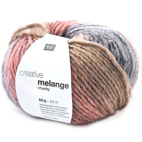 Rico Creative Melange Chunky, dicke Farbverlaufswolle Nadelstärke 6-7 mm zum Stricken oder Häkeln (054 grau rosa) von Rico Design