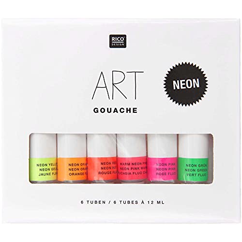 Rico Design Art Gouache Set Neon - 6 Colours Each 12 ml Tubes - Painting Paint for Beginners, Professional Artists, Children and Adults von Rico Design