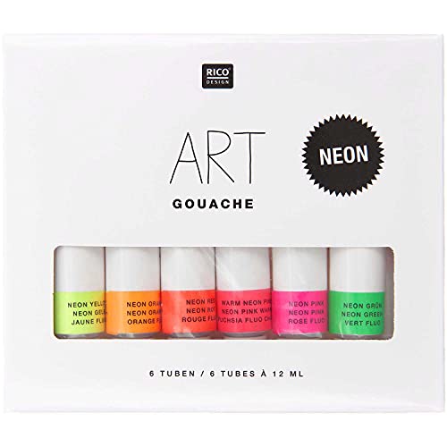 Rico Design Art Gouache Set Neon – 6 Farben à 12 ml Tuben – Malfarbe für Anfänger und professionelle Künstler von Rico Design