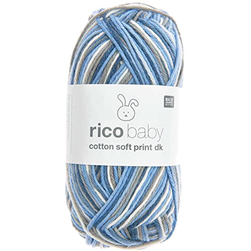 Rico Design Baby Cotton Soft Print dk blau-petrol (033), Babywolle mehrfarbig zum Stricken und Häkeln von Rico Design