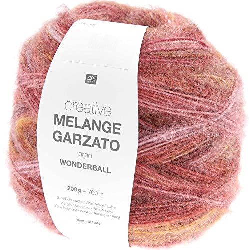 Rico Design Creative Melange Garzato Aran Wonderball Fabe 9, Farbverlaufswolle Nadelstärke 5 mm zum Stricken oder Häkeln, Wolle 200g Knäuel, 9 - gelb / mauve von Universal Yarn