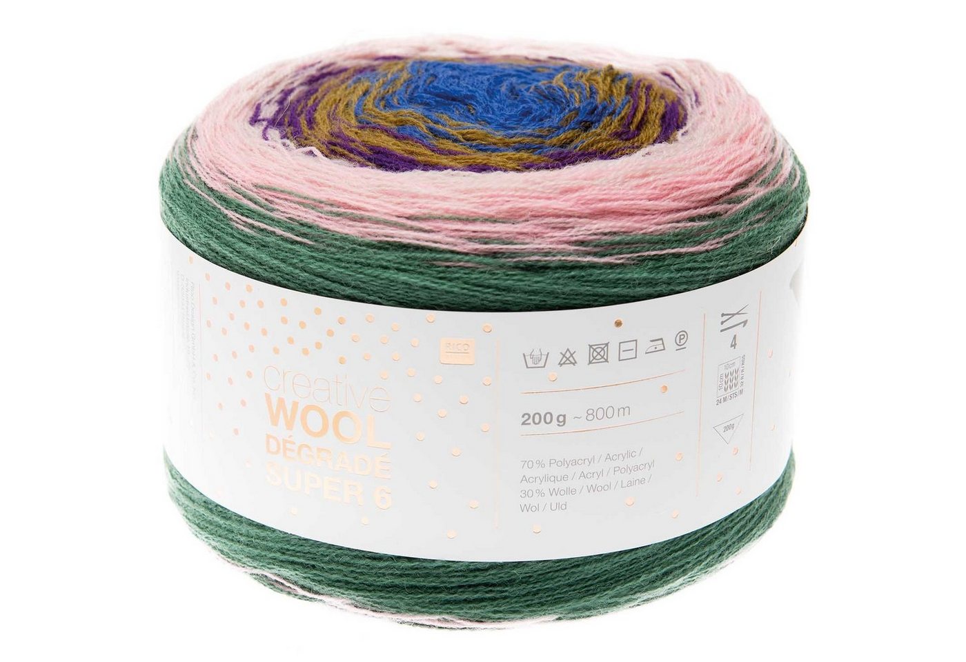 Rico Design Creative Wool Degrade & Super6 Farbverlaufswolle Stricken Häkeln Häkelwolle, 800,00 m (200g Strickwolle Strickgarn Handstrickgarn mit Farbverlauf, Farbverlaufsgarn mit Wolle zum stricken und häkeln), mit Anleitung für 1 Tuch in der Bandarole von Rico Design