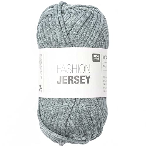 Rico Design Fashion Jersey | Schlauchgarn Jerseywolle blau grau zum Stricken und Häkeln | Jersey Bändchengarn Sommerwolle (15 blau-grau) von Rico Design