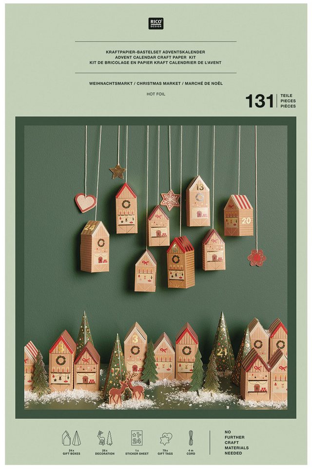Rico Design Kalender zum Selbstbasteln Adventskalender Bastelset Weihnachtsmarkt, 131 Teile von Rico Design