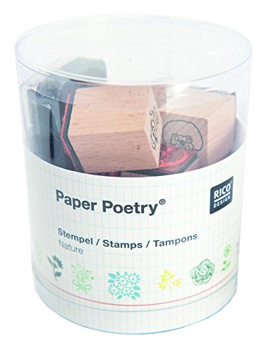 Rico Design Paper Poetry Stempelset Natur - Holzstempel mit Stempelkissen zum Basteln für Kinder - 15 Motive - Stempel aus Holz DIY, 8 x 8 x 9.5 cm von Rico Design