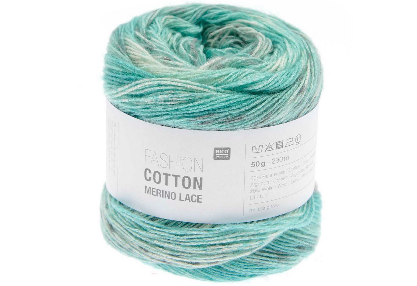 Rico Design Wolle Fashion Cotton Merino Lace, 50g Lacegarn Häkelwolle, 290,00 m (Lacewolle aus Baumwolle und Merinowolle, Farbverlaufsgarn, Farbverlaufswolle), reines Naturfasergarn von Rico Design