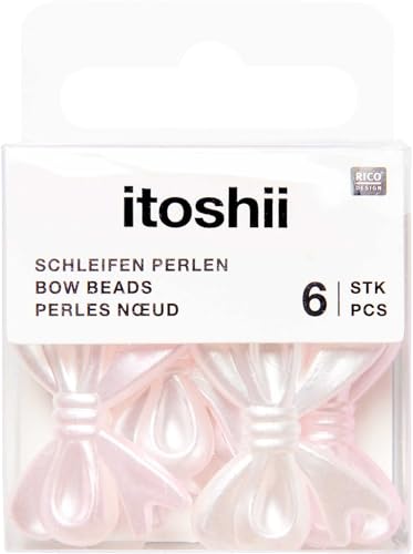 Rico Design itoshii Perlen-Set Schleifen Perlrosa 6 Stk. Kunststoff Ganzjährig Breite 28mm Länge 22mm Stärke 5mm Bastelperlen kreative Schmuckherstellung Perlenschmuck DIY von Rico Design