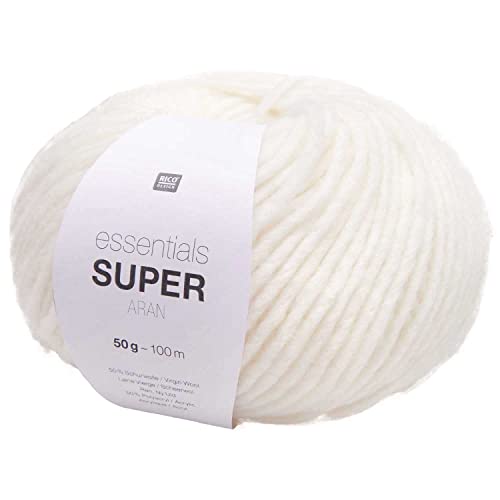 Rico Essentials Super Aran, dicke Wolle Nadelstärke 5, Dochtgarn zum Stricken und Häkeln, 50g 100m (01 creme) von Rico Design