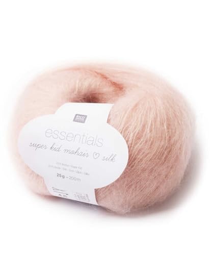 Rico Essentials Super Kid Mohair loves Silk, Fb. 003 – Puder, Lacegarn aus Super Kid Mohair & Seide zum Stricken und Häkeln, Lacewolle Nadelstärke 4,5 mm von Rico Design