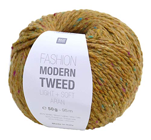 Rico Fashion Modern Tweed Light & Soft Aran 004 Mustard, leichte, weiche Wolle Tweed zum Stricken und Häkeln von Rico Design