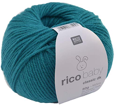 Rico Wolle Baby Classic dk | Babywolle weich und pflegeleicht zum Stricken oder Häkeln | 50% Polyamid, 50% Polyacryl | 50g 165m Nadelstärke 3,5-4 mm (059 grün-blau) von Rico Design