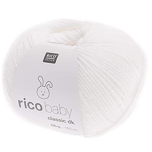 Rico Wolle Baby Classic dk | Babywolle weiß, weich und pflegeleicht zum Stricken oder Häkeln | 50% Polyamid, 50% Polyacryl | 50g 165m Nadelstärke 3,5-4 mm (001 weiß) von Rico Design