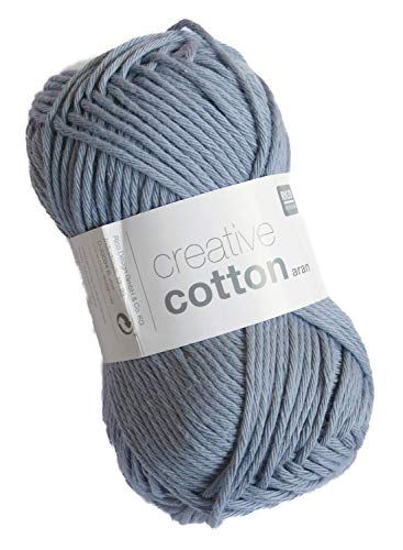 Rico creative Cotton Aran Fb. 18 blau grau, Baumwollgarn zum Stricken und Häkeln, Häkelwolle von Rico Design