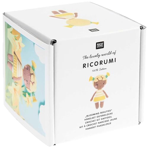 Rico Design Häkelset Ricorumi Blooming Beauties 9 Teile Ganzjährig 100 Baumwolle und Polyester Füllung Ideal für Anfänger Kreatives Hobby Set Perfekt für DIY Osterglocke von Rico Design