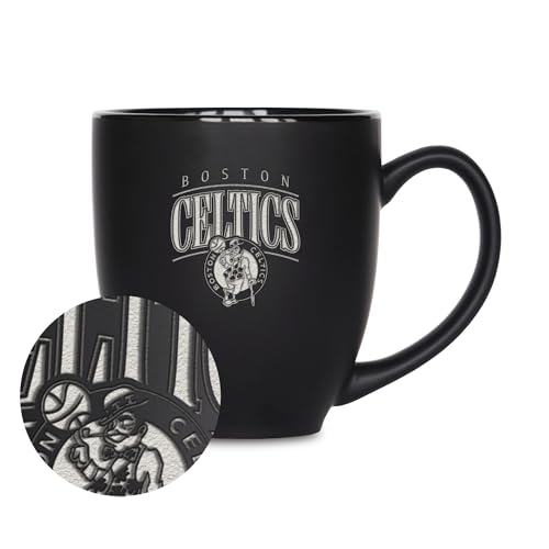 Rico Industries NBA Basketball Boston Celtics Alternate 1, 425 ml, lasergraviert, mattschwarze Keramik-Bistro-Tasse, für heiße oder kalte Getränke von Rico Industries