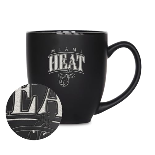 Rico Industries NBA Basketball Miami Heat Alternate 1, 425 ml, lasergraviert, mattschwarze Keramik-Bistro-Tasse, für heiße oder kalte Getränke von Rico Industries