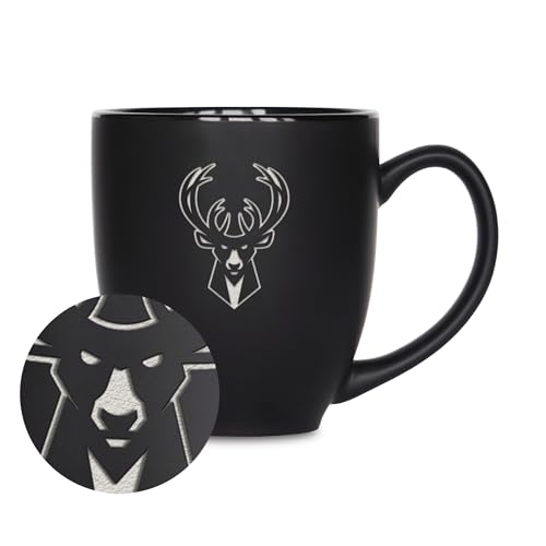 Rico Industries NBA Basketball Milwaukee Bucks Primary 425 ml Lasergravur mattschwarze Keramik-Bistro-Tasse – für heiße oder kalte Getränke Rico Industries NBA Basketball Milwaukee Bucks Primary 425 ml Lasergravur mattschwarze Keramik-Bistro-Tasse – für heiße oder kalte Getränke von Rico Industries