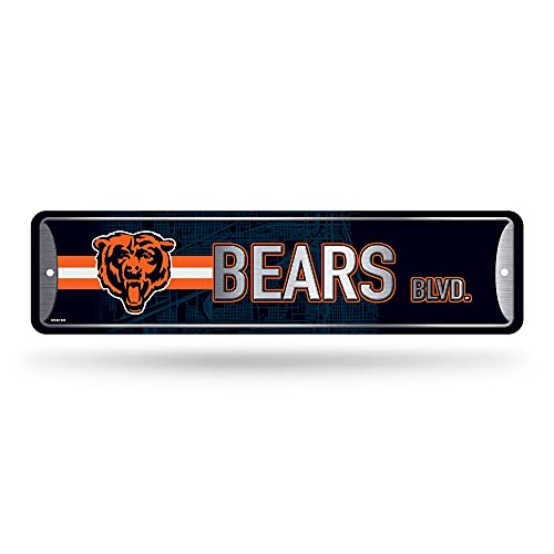 Rico Industries NFL Chicago Bears Home Decor Metall-Straßenschild (10,2 x 38,1 cm) – ideal für Zuhause, Büro, Schlafzimmer und Männerhöhle – hergestellt, Silber von Rico Industries
