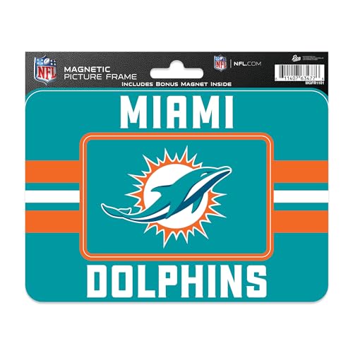 Rico Industries NFL Football Miami Dolphins Stripes Magnetischer Bilderrahmen (12,7 x 17,1 cm) & Magnet-Kombi-Set – Heimdekoration – Regrigerator, Büro, Küche von Rico Industries