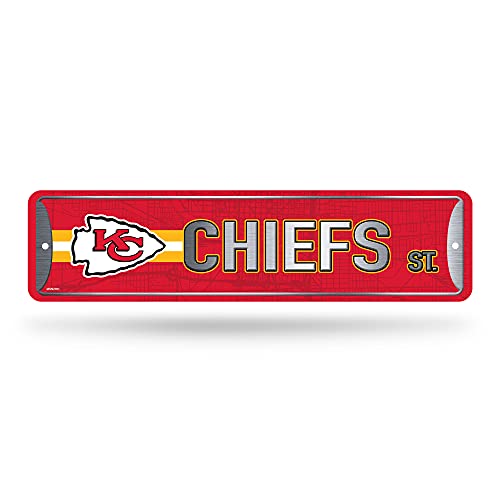 Rico Industries NFL Kansas City Chiefs Home Decor Metall-Straßenschild (10,2 x 38,1 cm) – ideal für Zuhause, Büro, Schlafzimmer und Männerhöhle – hergestellt, Silber von Rico Industries