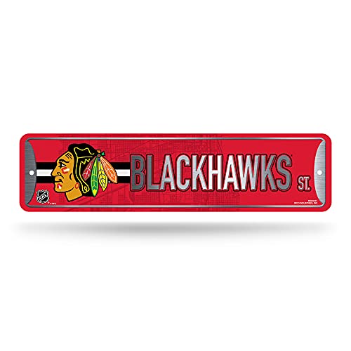 Rico Industries NHL Hockey Chicago Blackhawks Metall-Straßenschild, 10,2 x 38,1 cm, Heimdekoration – Schlafzimmer – Büro – Man Cave von Rico Industries