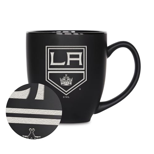 Rico Industries NHL Hockey Los Angeles Kings Bistrobecher, Lasergravur, mattschwarz, Keramik, für heiße oder kalte Getränke, 425 ml von Rico Industries