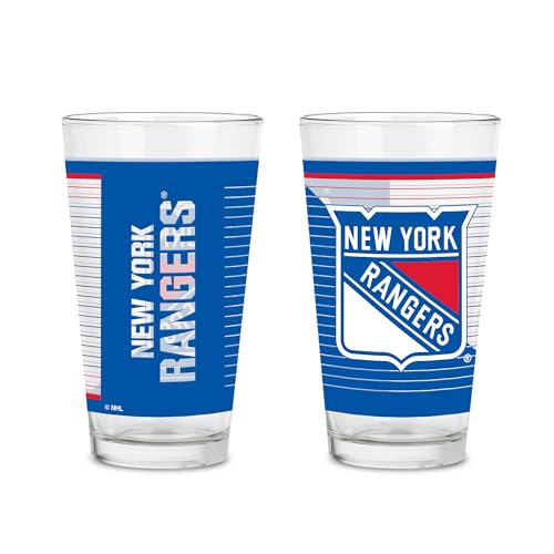 Rico Industries NHL Hockey New York Rangers 473.6 g Pint-Gläser mit digital gedrucktem Logo, Set mit 2 klassischen Trinkgläsern, für Fans, spülmaschinenfest von Rico Industries