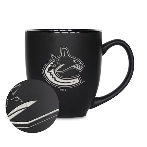 Rico Industries NHL Hockey Vancouver Canucks Tasse mit Lasergravur, 473 ml, mattschwarz, Keramik, Bistro-Tasse – für heiße oder kalte Getränke von Rico Industries