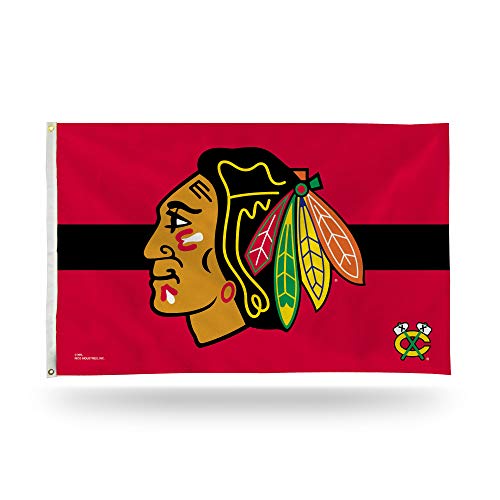 Rico Industries NHL Hockey Chicago Blackhawks Flagge, Rot mit schwarzen Streifen, 90 x 150 cm, einseitig – für drinnen und draußen – Heimdekoration von Rico Industries