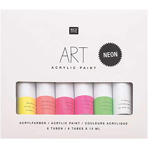 Rico Design Art Künstler Acrylfarben-Set Neon - 6 Farben je 12 ml Tuben - Malfarbe für Anfänger, Profikünstler, Kinder & Erwachsene von Rico Design