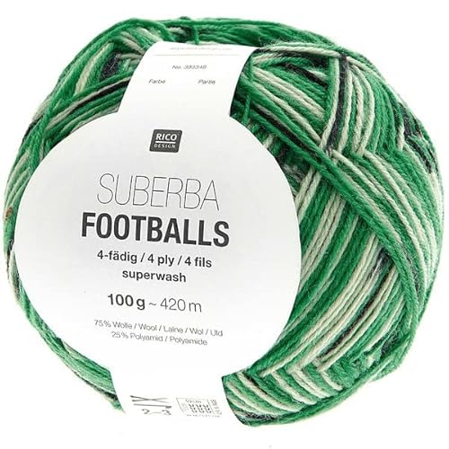 Rico Sockenwolle Footballs 4-fädig, 100g-420m, Grün Schwarz, Beige von Rico Design