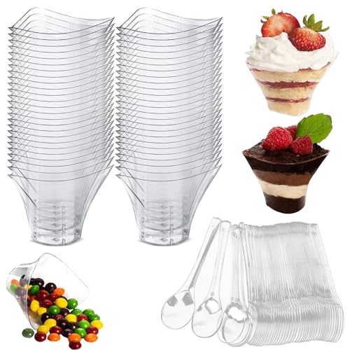 Ricofot Plastik Dessertbecher, 50 Stücke Dessertgläser, 100 ml Dessertgläser Plastik, Waschbar Dessertbecher Plastik, Wiederverwendbar Dessertbecher Geeignet für Geburtstage Karneval Partys im Freien von Ricofot
