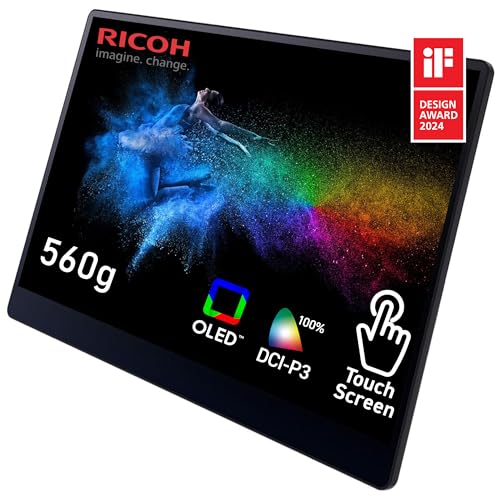 RICOH 150 Mobiler Monitor - OLED Portable Touchscreen Monitor, Ultraleicht (560g), USB-C, DCI-P3, 2 integrierte Lautsprecher, Gehärtetes Glas, AF-Beschichtung (Anti-Fingerprint) von Ricoh